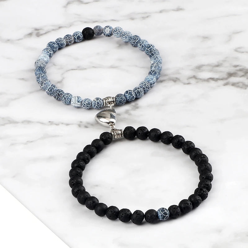 Fashion 2pcs/Set Magnet Couple Bracelets Natural Stone Beads Bracelets For Lovers Distance Valentine Bracelet Friendship Jewelry