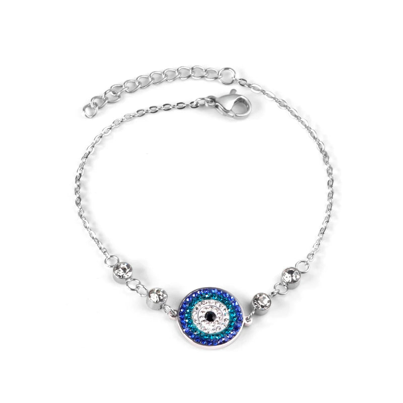LUXUSTEEL Stainless Steel Blue Evil Eye Crystal Pendants Bracelet for Women Cuban Link Chain Bracelet Bling Fashion Jewelry Gift