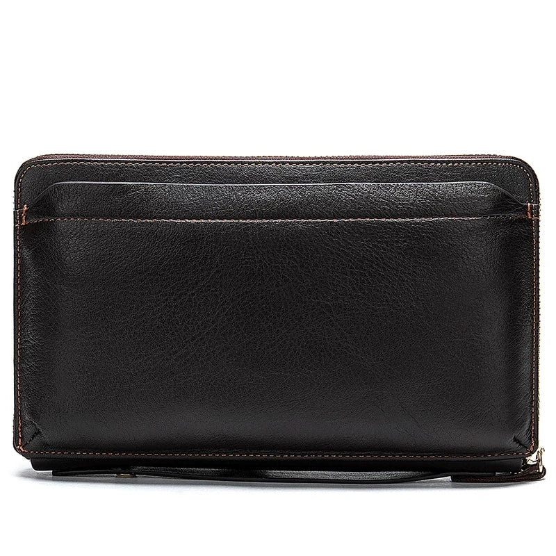 Genuine Leather Business Clutch Wallet Men Long Leather Phone Bag Purse Male Large Size Handy Coin Wallet Card Holder Money Bag
