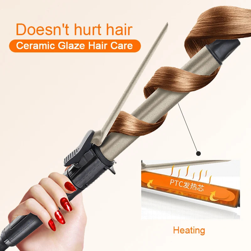 Pro New Cone Golden Ceramic Coated Plate Curling Iron Electric Hair Curler Magic Curling Wand Hair Styler Waver  tools crimper