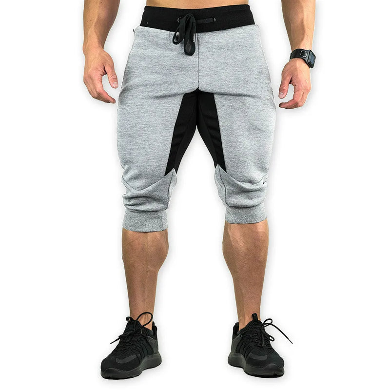 Men's Cotton Casual shorts 3/4 Jogger Capri Pants Breathable Below Knee Short Pants with Three Pockets