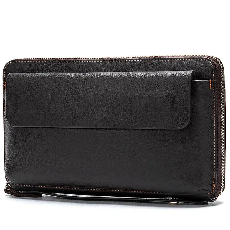 Genuine Leather Business Clutch Wallet Men Long Leather Phone Bag Purse Male Large Size Handy Coin Wallet Card Holder Money Bag