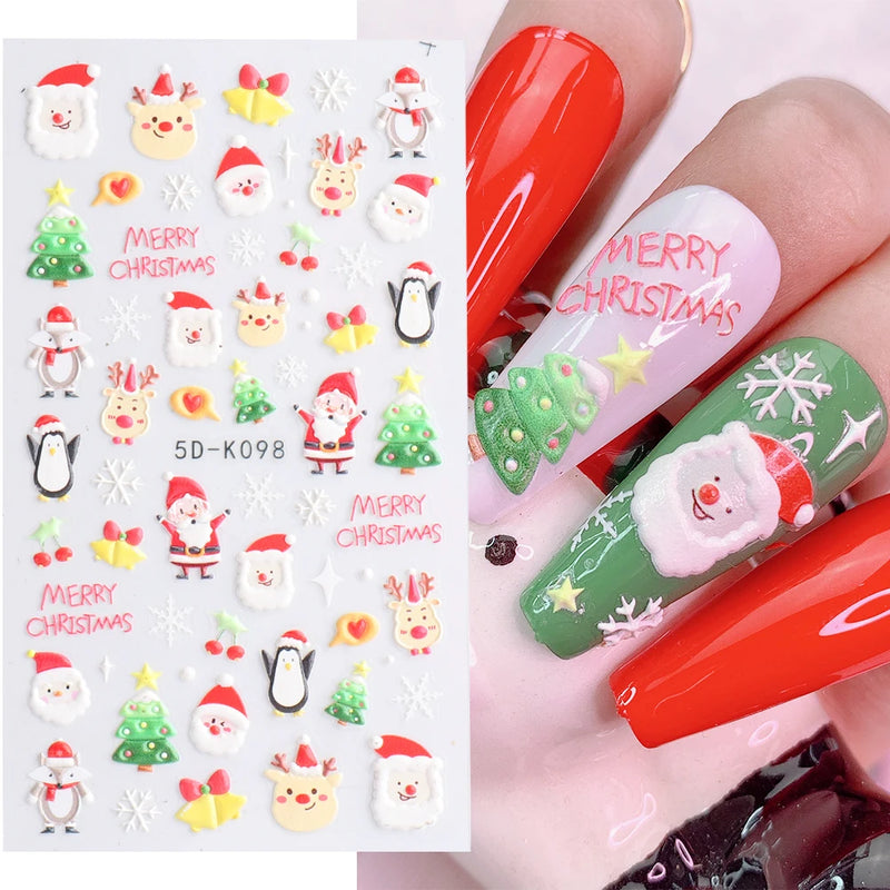 5D Nail Sticker Christmas Nail Art Snow Bird Gingerbread Man Design Santa Cartoon Sliders Winter White Decals Wrap FB5DK098-103