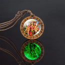 Glow In The Dark Buddha Necklace Indian Jewelry Hinduism God Brahma Vishnu Shiva Art Picture Wooden Pendant Necklace