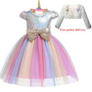 New 3pcs Baby Girls Dress Pastel Rainbow Princess For Summer Birthday Party Dress Unicorn Cosplay Perform Children Costume