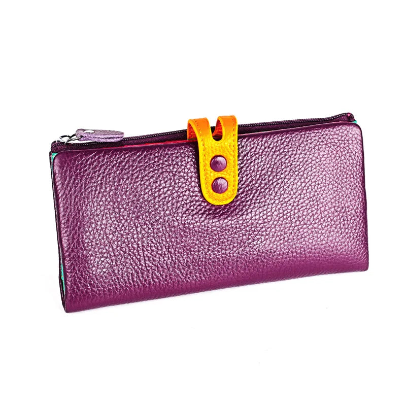 CICICUFF Fashion Wallet Women Genuine Leather Long Clutch Ladies Purse with Zipper Pocket Colorful Phone Wallet Female Billfold