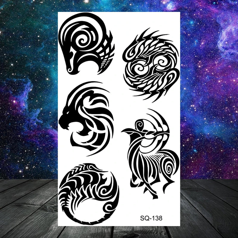 وشم مؤقت واقعي على شكل أشواك وتنين وذئب للرجال البالغين والأطفال وشم مزيف على شكل جمجمة نمر وأسد ورقبة وذراع ويدين وشم صغير