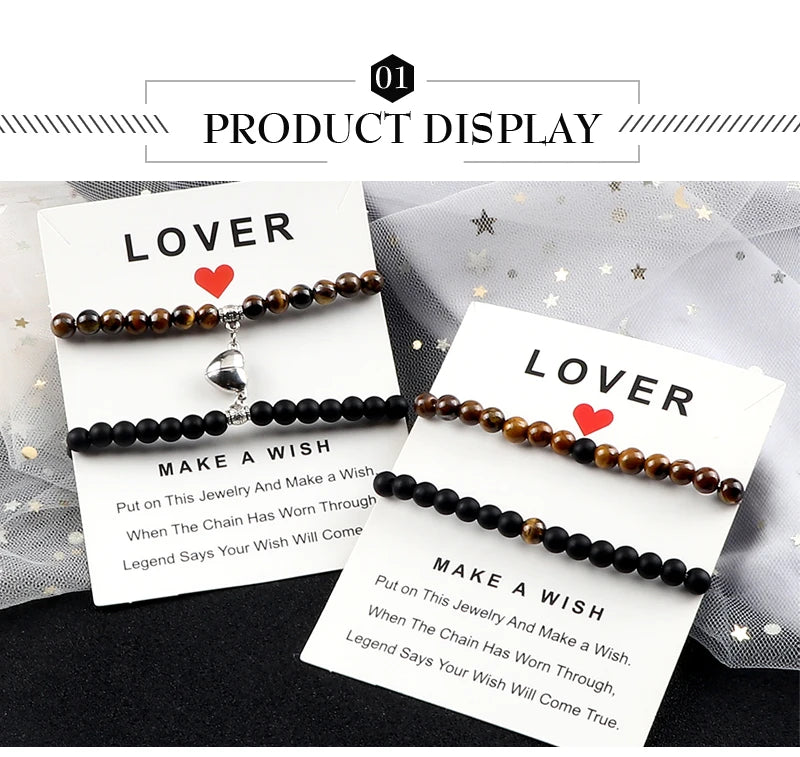 Fashion 2pcs/Set Magnet Couple Bracelets Natural Stone Beads Bracelets For Lovers Distance Valentine Bracelet Friendship Jewelry