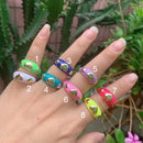 Heart Enamel Ring, Neon Pink Orange Turquoise Blue Pendant Oil Dropped, Sweet Romantic Party Jewelry Wholesale P33