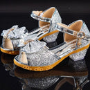 Girls Sandals Summer 2021  New Children's Princess Shoes Little Girls High-heeled Bow-knot Crystal Sandals Party Dress Wedding