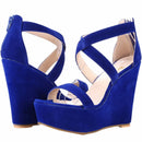 Fashion Platform Female Wedge Sandals 2025 Open Toe Back Zipper High Heels Shoes Hollow Flock Red Yellow Women Party Dress Pumps