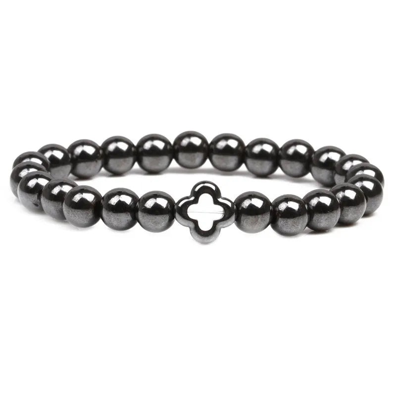 Weight Loss Nature stone Magnetic Therapy Health Bracelet Trendy Hematite Round Black Charm Stretch Bracelet For Men Women