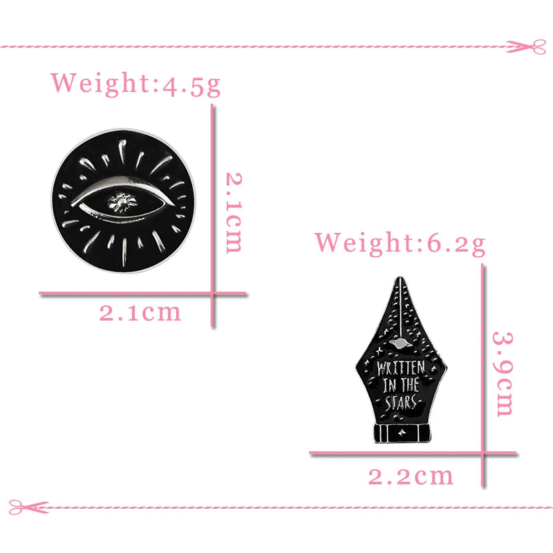 Black Dark Style Pins Pen Eyes Round Enamel Brooch Punk Cool Lapel Pin Custom Button Badge Fashion Jewelry Gifts For Friends Men