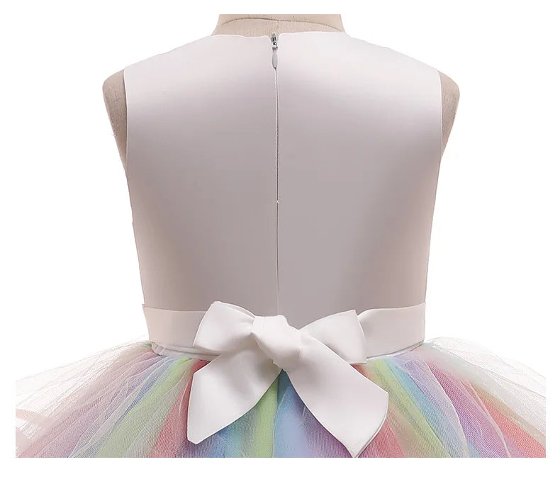 New 3pcs Baby Girls Dress Pastel Rainbow Princess For Summer Birthday Party Dress Unicorn Cosplay Perform Children Costume