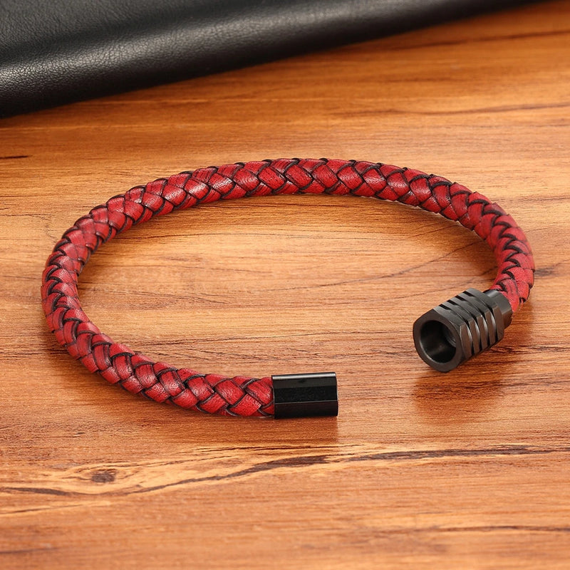 XQNI Combination Custom Stainless Steel Men Leather Bracelet High Quality Magnet Button Multicolor Choice For Handsome Boy Gift