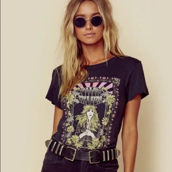 Super Chic  Follow The Sun Tee Black Boho T Shirt O-neck Spring Summer New Tops Women Short Sleeve Chic Women T-shirts