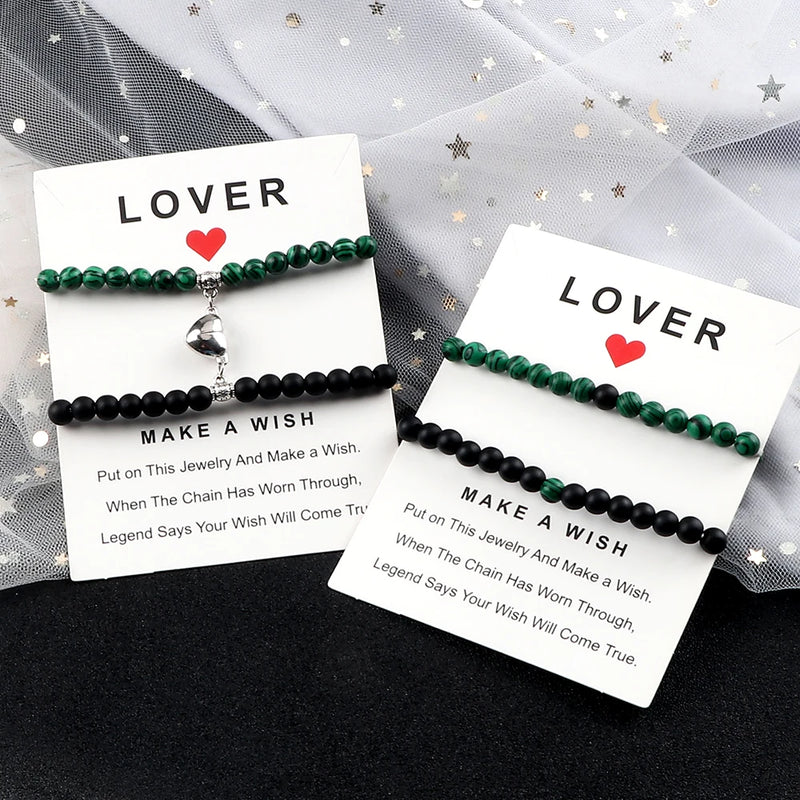 Fashion 2pcs/Set Magnet Couple Bracelets Natural Stone Beads Bracelets For Lovers Distance Valentine Bracelet Friendship Jewelry