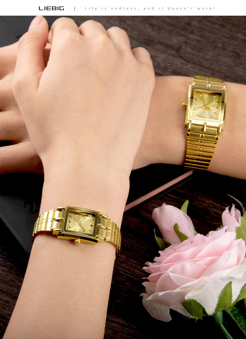 2022 Luxury Gold Steel Bracelet Wristwatches Female Male Clock Golden Quartz Watch For Men Women Watches relogio masculino L1018