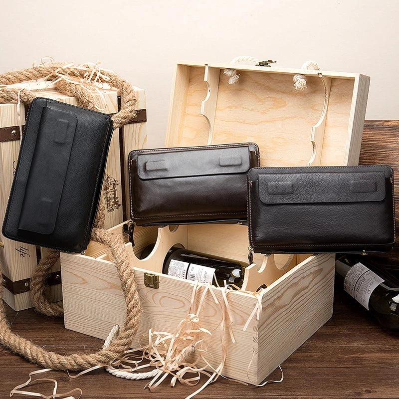 Genuine Leather Business Clutch Wallet Men Long Leather Phone Bag Purse Male Large Size Handy Coin Wallet Card Holder Money Bag