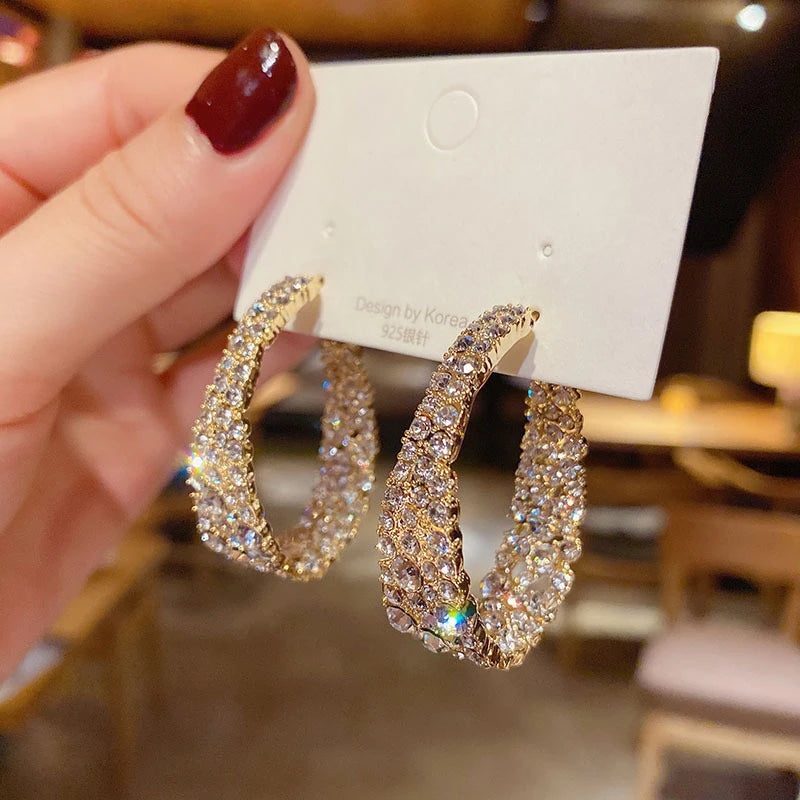 New Fashion Big Hoop Earrings For Women Shiny Rhinestone Large Circle Earring Brincos Girl Party Engagement Jewelry Gifts