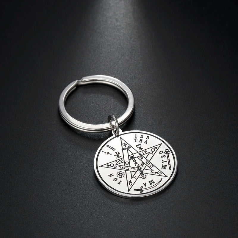 My Shape Vintage Tetragrammaton Wiccan Pentacle Keychain Key Ring Stainless Steel Key Chain Keyholder Amulet Talisman Jewelry