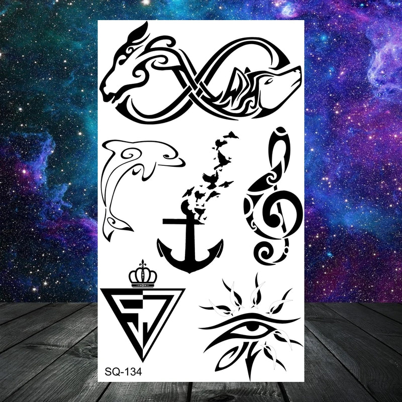 وشم مؤقت واقعي على شكل أشواك وتنين وذئب للرجال البالغين والأطفال وشم مزيف على شكل جمجمة نمر وأسد ورقبة وذراع ويدين وشم صغير