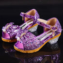Girls Sandals Summer 2021  New Children's Princess Shoes Little Girls High-heeled Bow-knot Crystal Sandals Party Dress Wedding