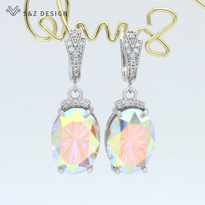 S&Z DESIGN 2021 New Fashion Luxury Large Oval Crystal Dangle Earrings Cubic Zirconia Earrings For Women Wedding Elegant Jewelry