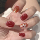 24Pc Fake nails with diamond black star and moon pattern design Wearable Short Round/Square Head False Nails Full Cover Nail Tip