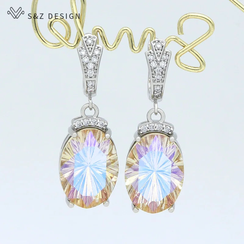 S&Z DESIGN 2021 New Fashion Luxury Large Oval Crystal Dangle Earrings Cubic Zirconia Earrings For Women Wedding Elegant Jewelry