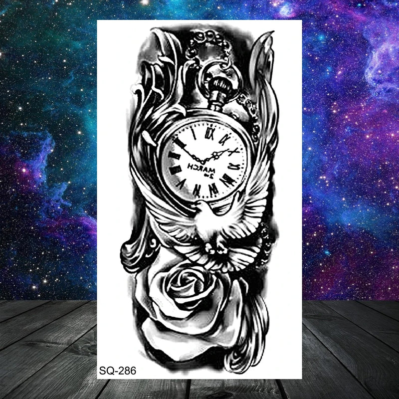 وشم مؤقت واقعي على شكل أشواك وتنين وذئب للرجال البالغين والأطفال وشم مزيف على شكل جمجمة نمر وأسد ورقبة وذراع ويدين وشم صغير