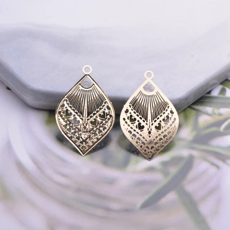 12pcs 15*24mm Filigree Charms Rose gold color Small Fan-shape charm laser Cut Brass Jewelry DIY Earring