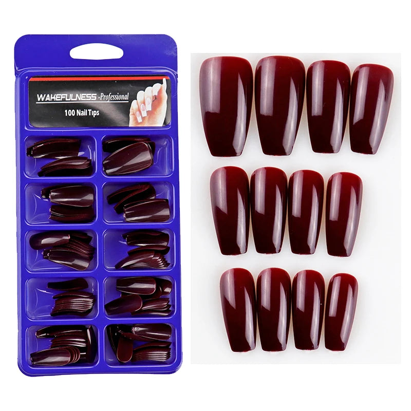 Fake Nails 100PCS Claw Shape Full Cover Wearable DisassemblyGlossy Pure White Red Orange Natural False Nails Tips