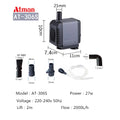 ATman 2.5W 5W 6W 8W 13 27W fishtank waterpump Submersible Water Fountain Pump Filter Fish Pond Aquarium Water Pump Tank Fountain