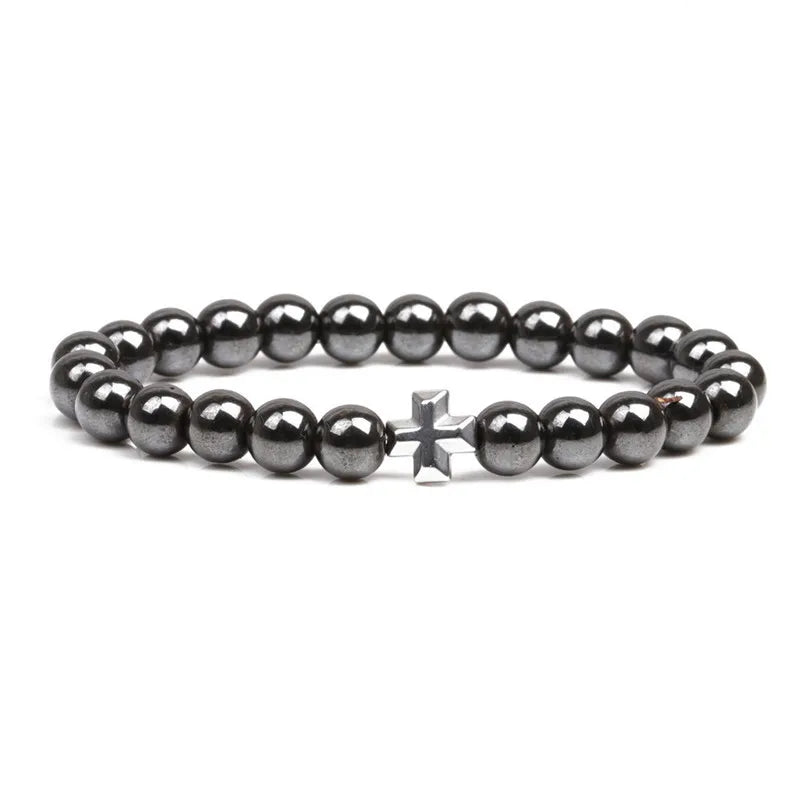 Weight Loss Nature stone Magnetic Therapy Health Bracelet Trendy Hematite Round Black Charm Stretch Bracelet For Men Women