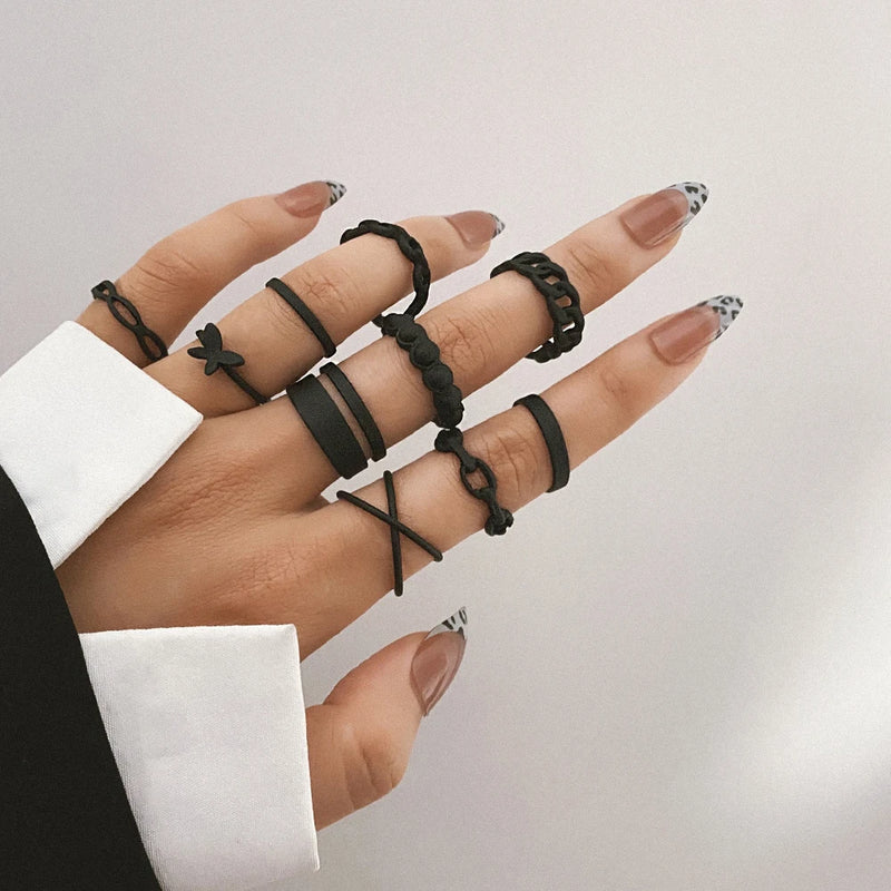 IPARAM Trendy Acrylic Geometric Hollow Ring Set For Women Bohemian White Open Adjustable Ring 2021 Fashion Jewelry Gift