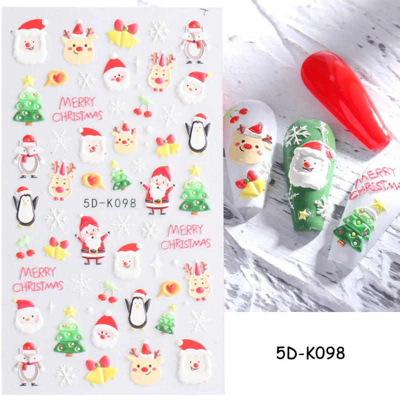 5D Nail Sticker Christmas Nail Art Snow Bird Gingerbread Man Design Santa Cartoon Sliders Winter White Decals Wrap FB5DK098-103