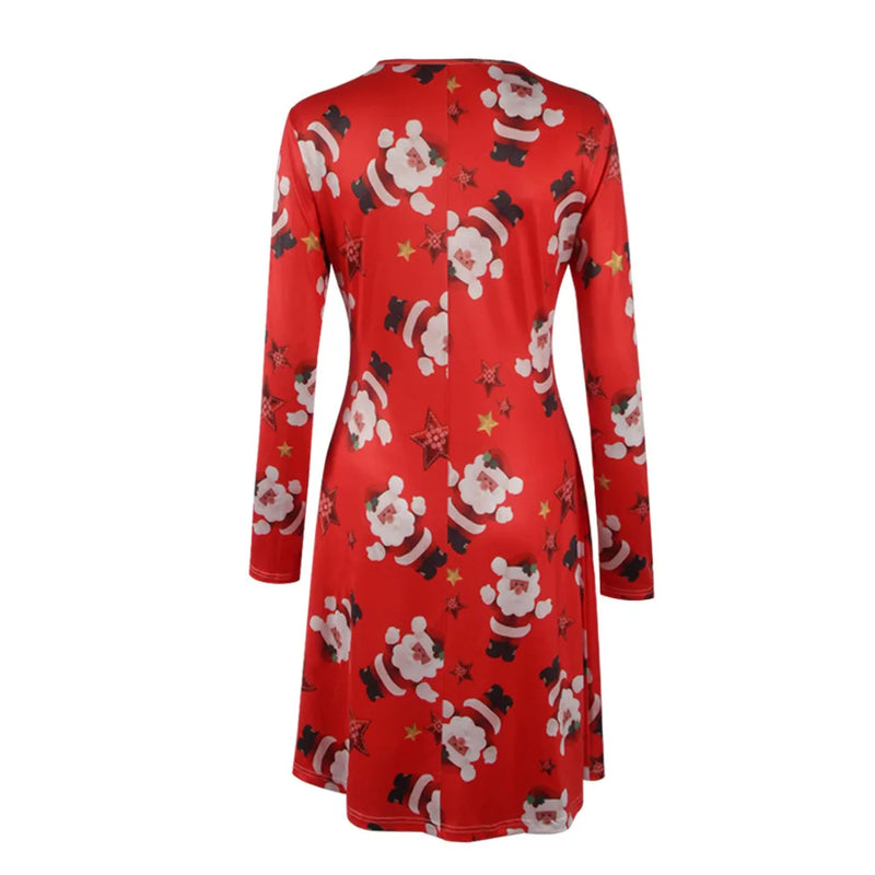 Christmas Mini Dresses For Women Fashion Christmas Trees Print Long Sleeve Loose Dress 2022 New Year Autumn Ladies Party Dress