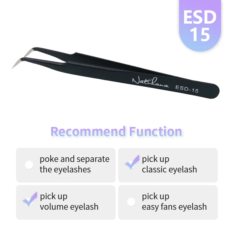 NATUHANA Anti-static Straight Eyelash Extension Tweezers Industrial Precision Curved Straight Lash Eyebrow Tweezers Makeup Tools