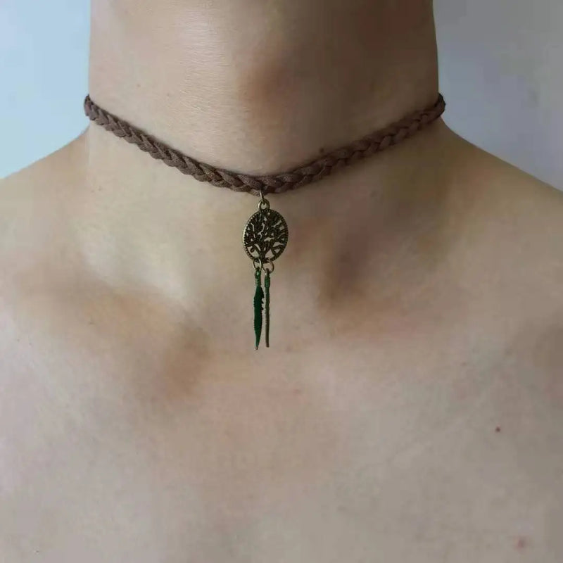 Choker Necklace Suede Choker Necklace Bohemian Feather Necklace Trendy Bohemian Feather Suede Choker Necklace