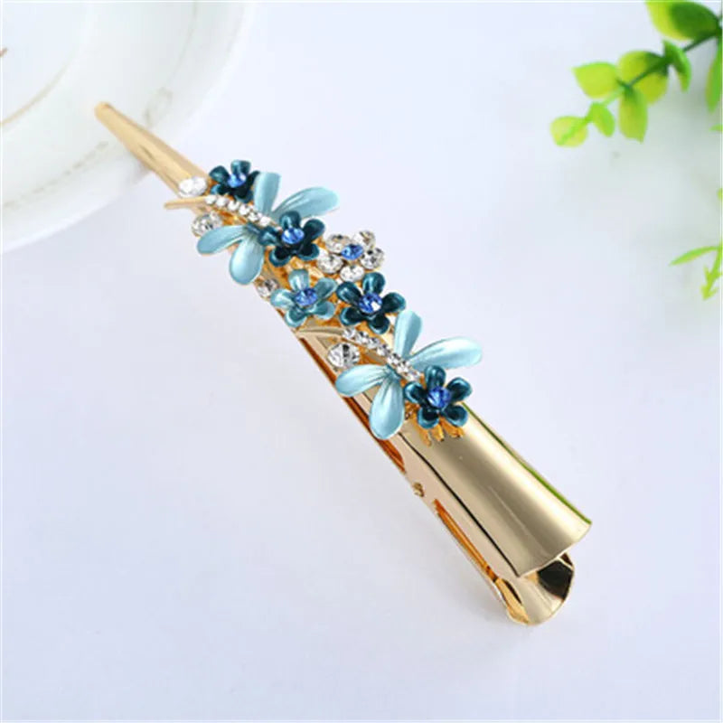 Flower Rhinestone Women Hair Accessories  Beautiful Floral Hair Clip Girls Hair Pins Sweet Wedding Headwear Crystal Barrette