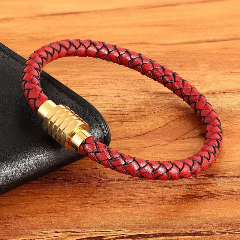 XQNI Combination Custom Stainless Steel Men Leather Bracelet High Quality Magnet Button Multicolor Choice For Handsome Boy Gift