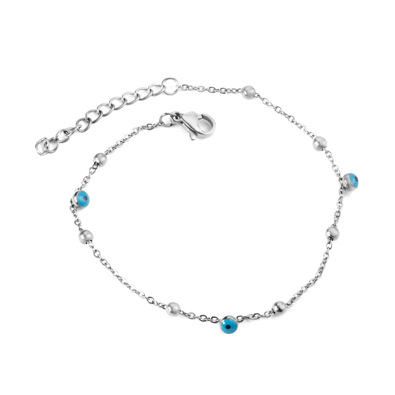 LUXUSTEEL Stainless Steel Blue Evil Eye Crystal Pendants Bracelet for Women Cuban Link Chain Bracelet Bling Fashion Jewelry Gift