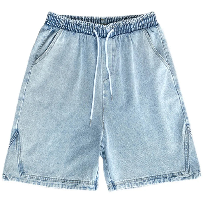 Retro Blue Denim Casual Shorts Men Summer Loose Harajuku Hip Hop Ins Fashion Baggy All-match Basic Designer Multi Pockets Teens