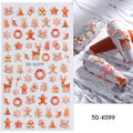 5D Nail Sticker Christmas Nail Art Snow Bird Gingerbread Man Design Santa Cartoon Sliders Winter White Decals Wrap FB5DK098-103
