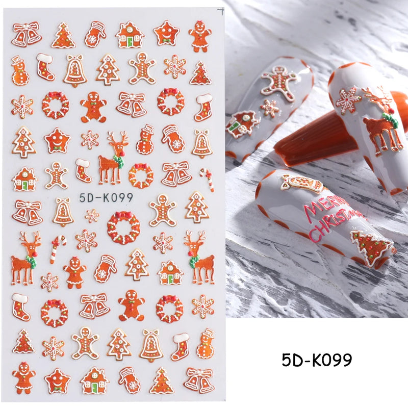 5D Nail Sticker Christmas Nail Art Snow Bird Gingerbread Man Design Santa Cartoon Sliders Winter White Decals Wrap FB5DK098-103