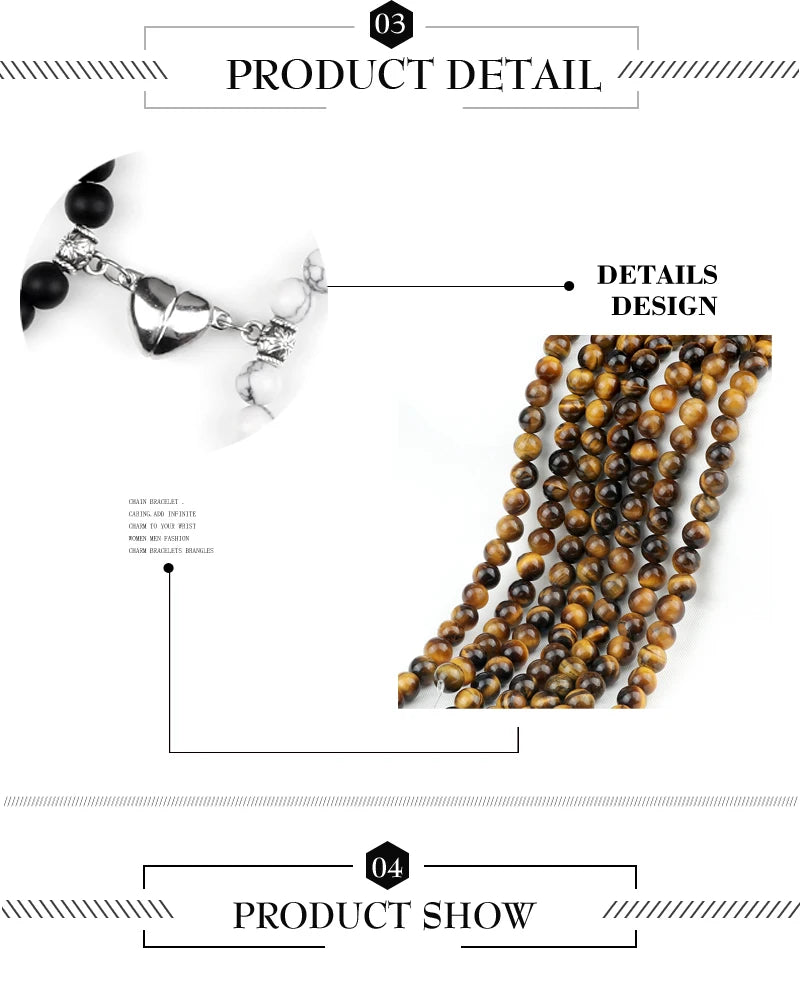 Fashion 2pcs/Set Magnet Couple Bracelets Natural Stone Beads Bracelets For Lovers Distance Valentine Bracelet Friendship Jewelry