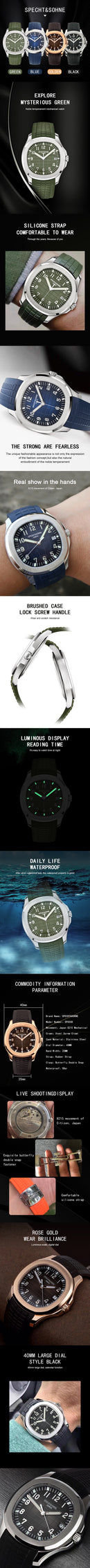 2024 Hot Selling Specht&Sohne Men's Automatic Watch Japan Machine Core Miyota 8215 Movt Classic Sports Wrist 50M Waterproof