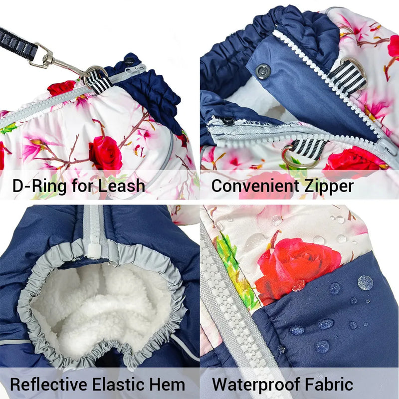 Girl/Boy Dog Winter Snowsuit Waterproof Windproof Winter Jackets for Dogs Soft Thicken Fleece Lining Winter Dog Clothes Overalls