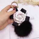 Korea Creative Bow Camellia Key Chain Bag Pendant Ladies Fox Fur Ball Key Ring Fashion Charm Pendant  Luxury Keychain
